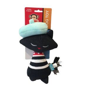 PAUL FRANK MIKA Cat Le Purrr! Crinkle Squeak 9" Dog Toy Black Aqua